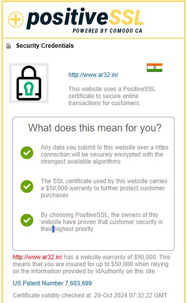 AR 32 SSL Certificate to secure your data.